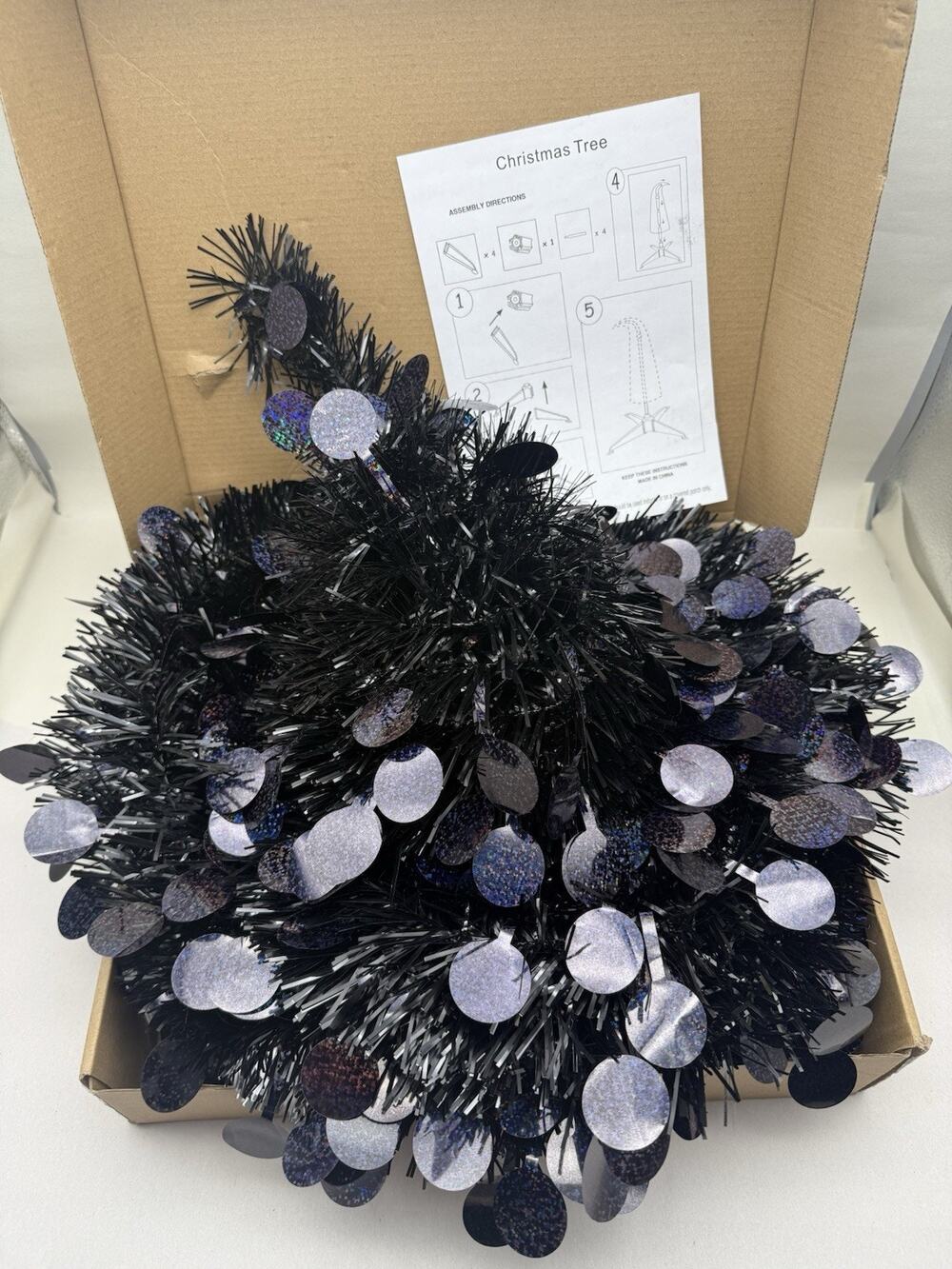 5 ft Black Curved Top Halloween Tree Artificial Crooked Neck Hinged Spruce *read